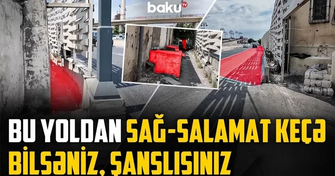 Bakının mərkəzi küçəsində piyadalar avtobus zolağında getməyə məcbur olur