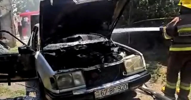 Naxçıvanda maşın yandı FOTO