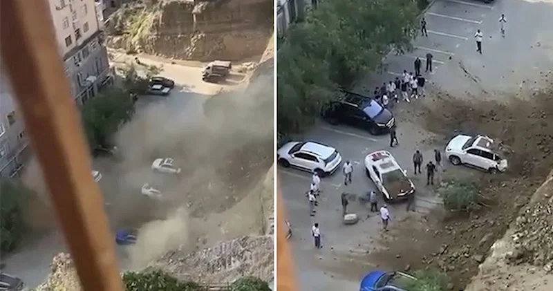 Bakıda torpaq sürüşməsi oldu Video