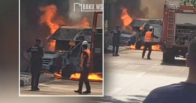 Bakıda Ford markalı yük maşını yanır