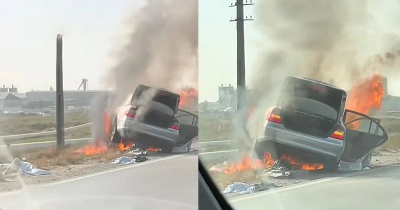 Sabunçuda Mercedes Benz yolun kənarında yandı