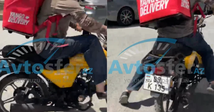 Motokuryer sürücü və sərnişini təhqir etdi; avtomobilə təpik atıb aradan çıxdı VİDEO