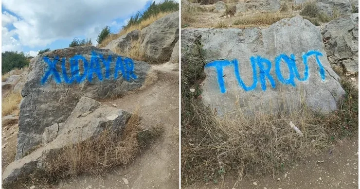 Şuşada bəzi turistlər qaya daşlarının üzərini yazıblar