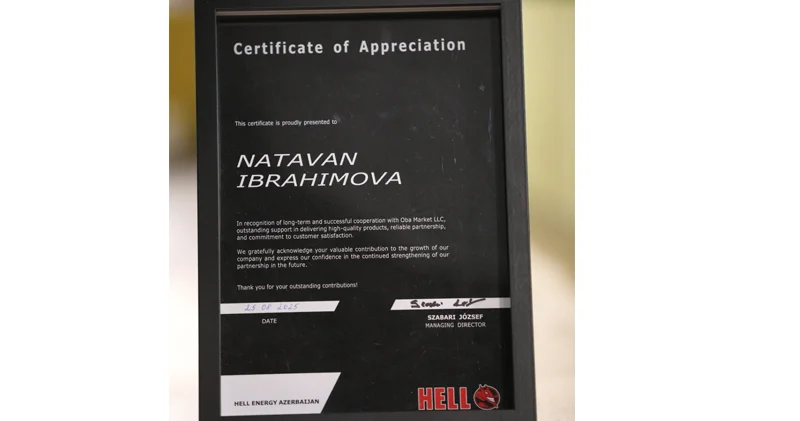 Hell Energy OBA nı təşəkkürnaməylə təltif etdi (FOTO)