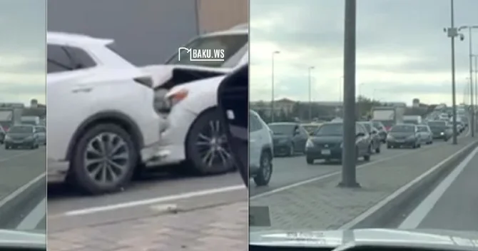 Ziya Bünyadov prospektində 4 maşın toqquşdu, kilometrlərlə uzanan tıxac yarandı