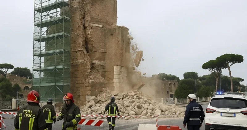 Romanın mərkəzində tarixi qüllə çökdü