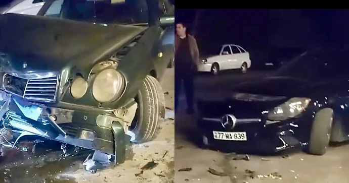 Göyçayda yoldan çıxan “Mercedes” dayanmış avtomobilə çırpıldı VİDEO