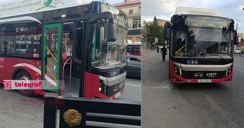 Sərxoş sərnişin avtobusun şüşəsini qırdı Fotolar