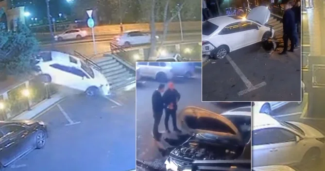 idarəetmədən çıxan Toyota restoranın həyətinə düşdü