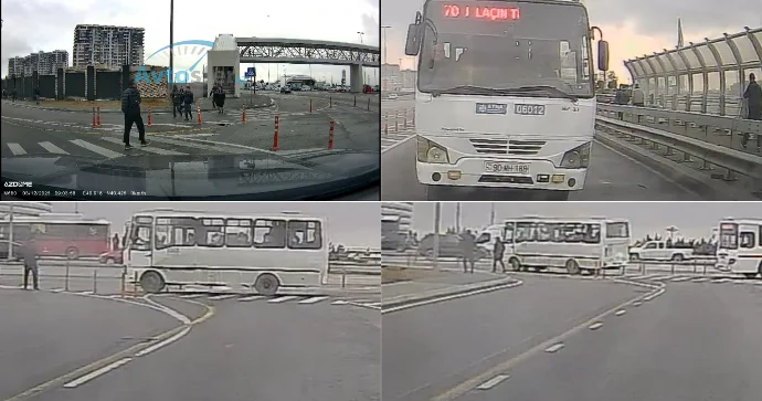 Avtobus sürücüsü təhlükəsizlik adacığına girib əks yola çıxdı VİDEO