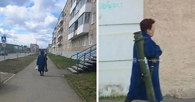 Rusiya şəhərlərində çiynində bazuka olan qadın görülüb...