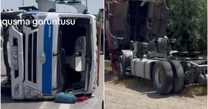 Qaradağda yük maşınının təkəri anidən çıxaraq “DAF”ın damına düşdü VİDEO