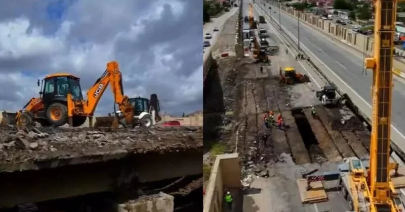Qobustan qəsəbəsi ərazisində qəzalı körpü sökülür, yeni körpü inşa edilir