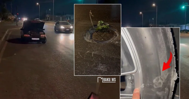 В Баку провалившийся канализационный люк создал угрозу на дороге ВИДЕО