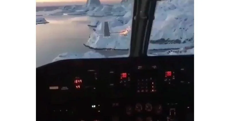Так выглядит посадка самолета в Гренландии ВИДЕО