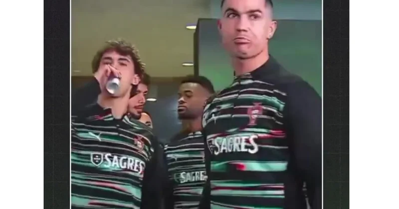 Ronaldo matç öncəsi görüntüsü ilə müzakirə yaratdı: Təkcə su içirəm demişdi... (Video)