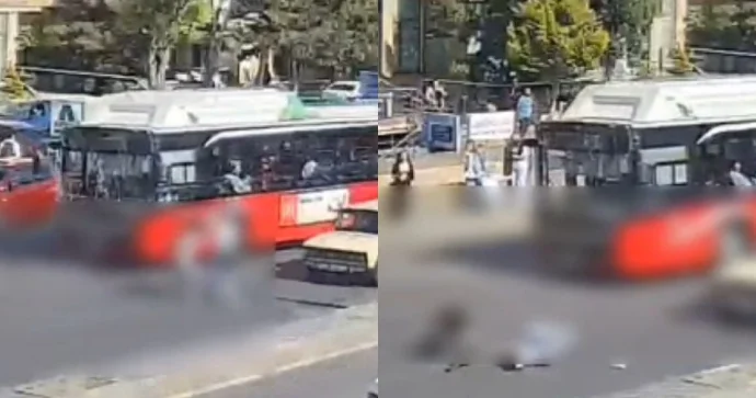 Bakıda avtobusun önündən yola qaçan piyadaları maşın vurdu ANBAAN VİDEO