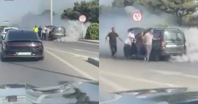 Bakıda magistral yolda maşın tüstüləndi