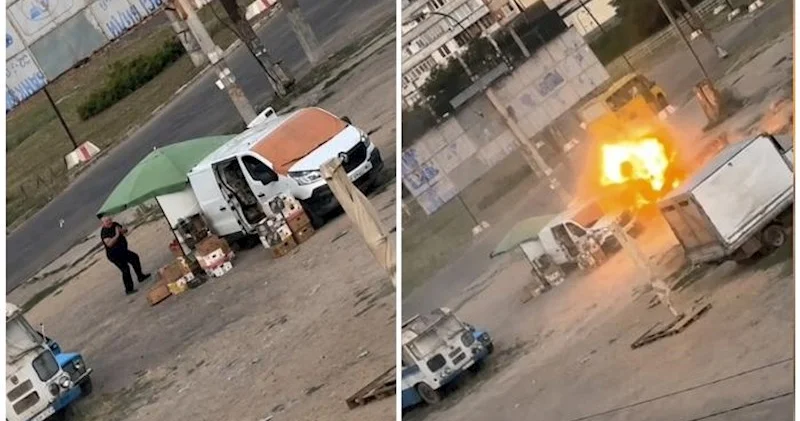 Ruslar Ukraynada meyvə satan şəxsi dronla belə vurdular Anbaan görüntülər
