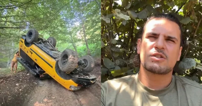 Tanınmış bloqer qəzaya düşdü, avtomobili aşdı VİDEO