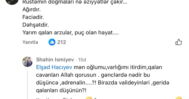 Oğlunu itirən, təskinliyi olmayan atadan çağırış