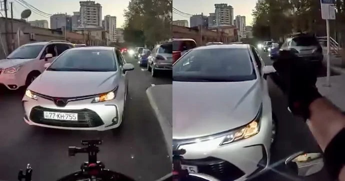 Əks yola çıxıb motosikletçini borclu çıxardı, sonda isə… VİDEO YENİLƏNİB