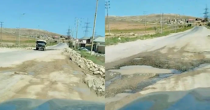 Yol dağılıb, çuxurlar dərinləşib: Çirkab sular da vəziyyəti ağırlaşdırır VİDEO
