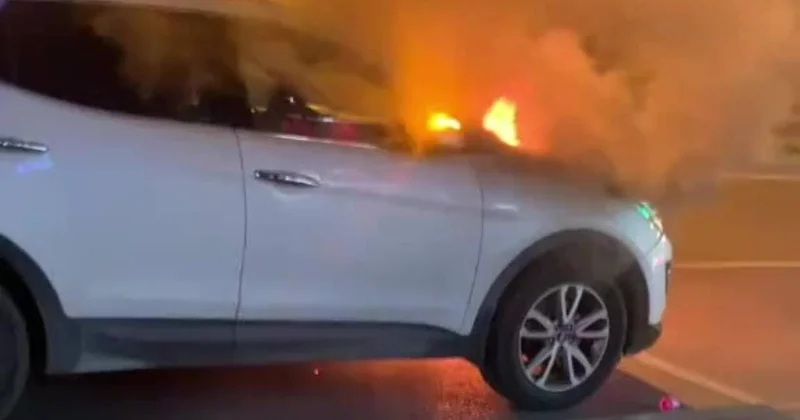 В Баку загорелся "Santafe" ВИДЕО