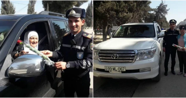 Yol Polisi qayda pozan qadın sürücülərə güzəşt etdi, gül verdi (FOTO)