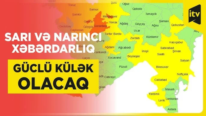 Küləkli hava şəraiti ilə bağlı sarı və narıncı