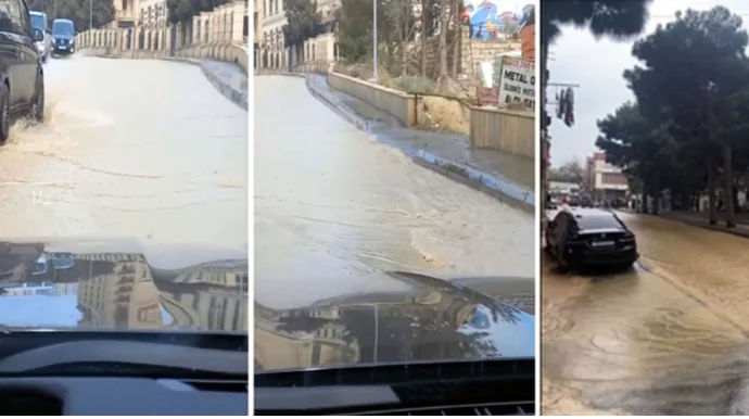 Bakıda su borusu partladı, yollardan sel keçir RƏSMİ AÇIQLAMA VİDEOLAR (YENİLƏNİB)