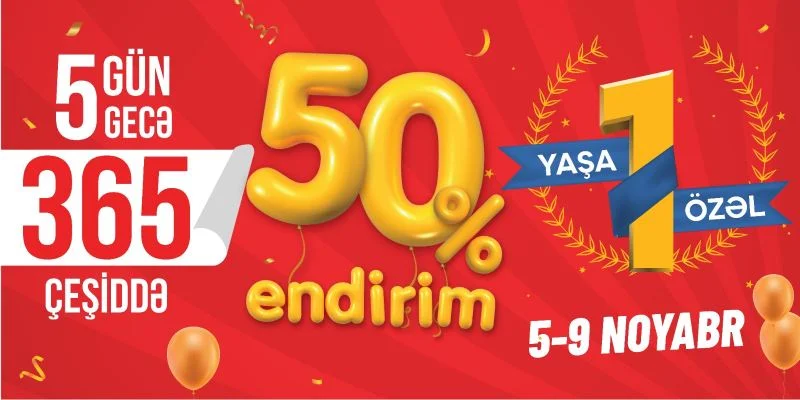 5 Gün 5 Gecə 365 məhsulda tam 50% endirim olacaq