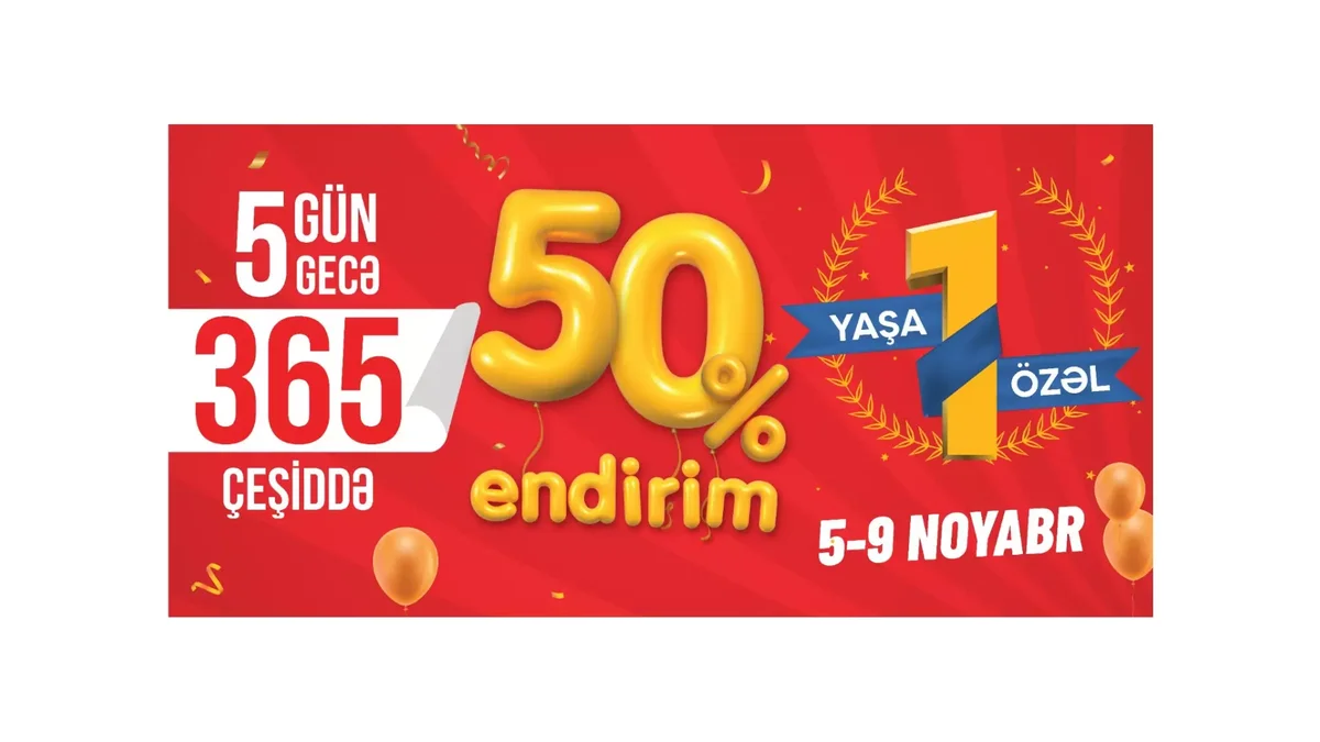 5 Gün 5 Gecə 365 məhsulda tam 50% endirim olacaq