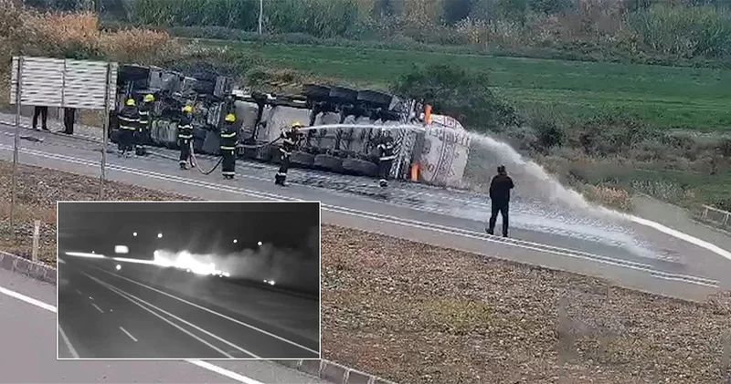 Грузовик с дизельным топливом опрокинулся на дороге Баку Газах ВИДЕО