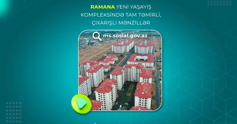 Ramana yeni yaşayış kompleksində tam təmirli, çıxarışlı mənzillər: 1 kv. metri 800 manatdan başlayır