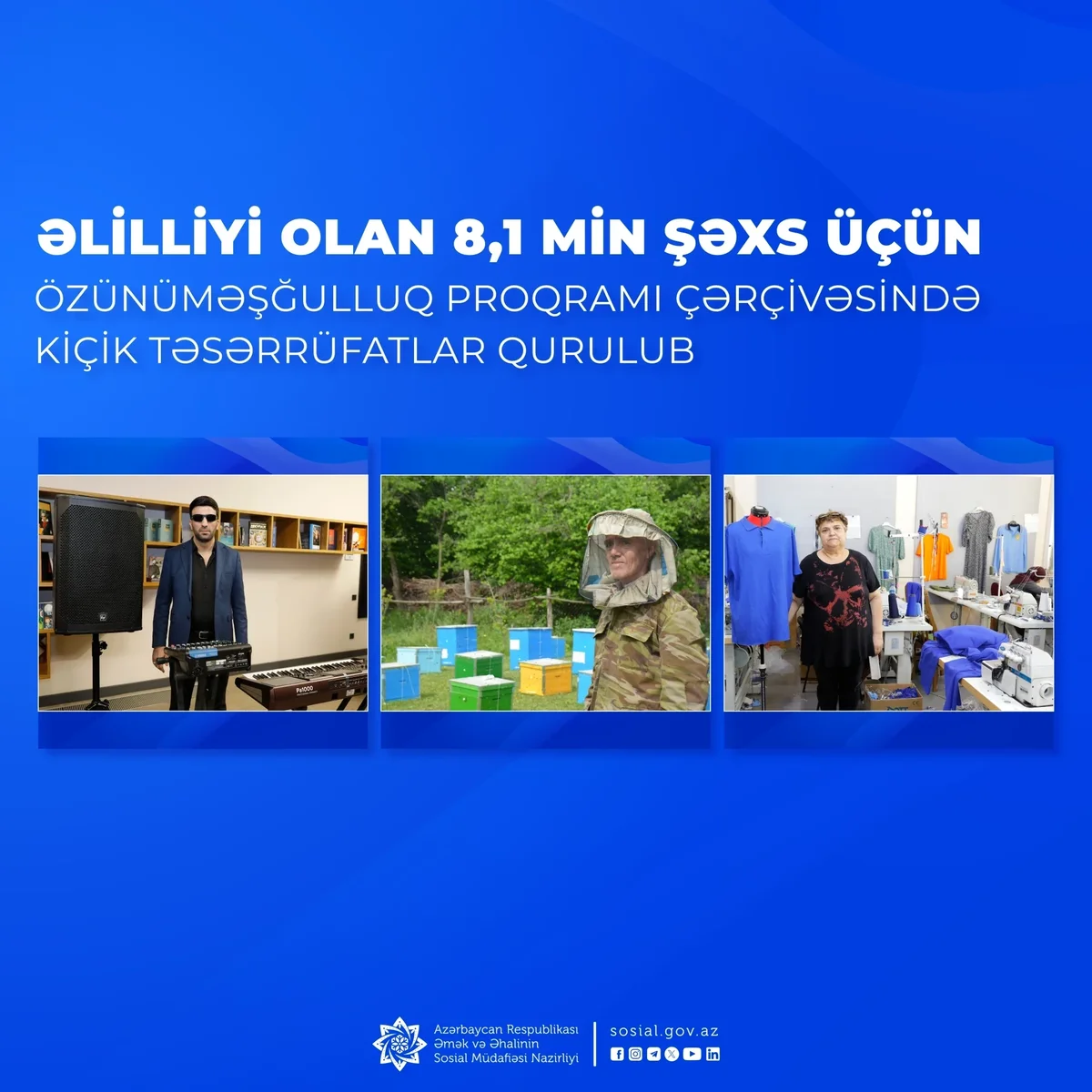 Əlilliyi olan 8,1 min şəxs üçün özünüməşğulluq proqramı çərçivəsində kiçik təsərrüfatlar qurulub