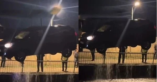 Salyanda otel əməkdaşı maşını çaya aşırdı Video