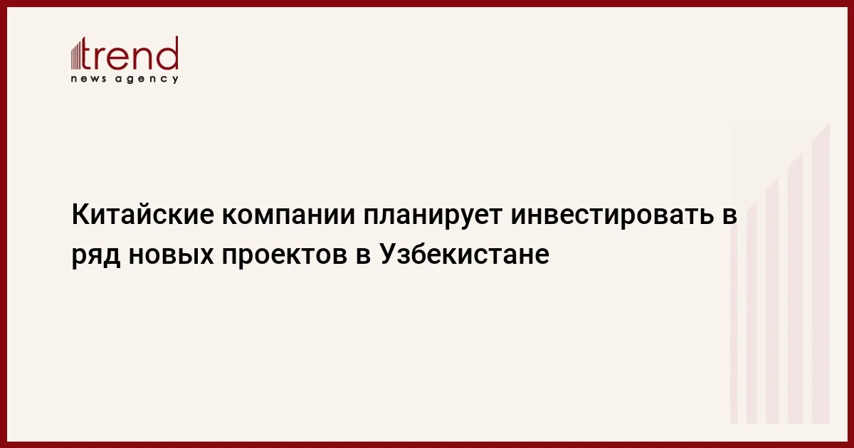 Китайские компании планирует инвестировать в ряд новых проектов в Узбекистане