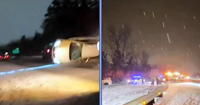 Qarlı havada köməyə gələn evakuator yolsuzluq avtomobilinə qorxunc anlar yaşatdı VİDEO