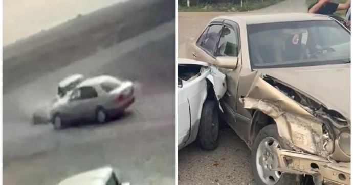 Yolayrıcına sərt daxil olan “VAZ” sürücüsü “Mercedes”ə çırpıldı ANBAAN VİDEO