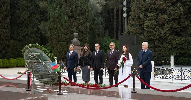 Ali təhsilin gələcəyinə həsr olunan beynəlxalq konfransın iştirakçıları Fəxri xiyabanda