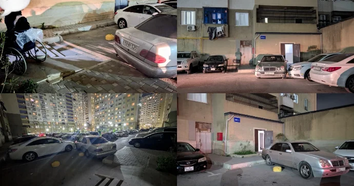 Binanın girişini zəbt edən sürücü sakinləri çətin vəziyyətə saldı FOTO