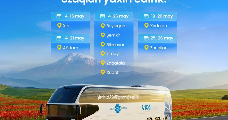 Mayda Səyyar ASAN xidmətin fəaliyyət göstərəcəyi ünvanlar