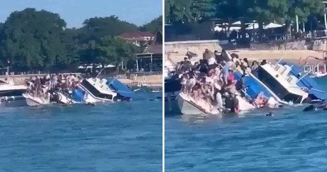 Balidə turistlərlə dolu gəmi batıb ANBAAN GÖRÜNTÜLƏR