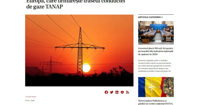 Rumıniya nəşri: Türkiyə TANAP modeli formatında elektrik enerji dəhlizi yaratmağı təklif edir