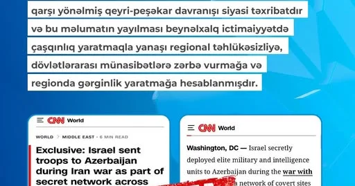 MEDİA: İsrailin İrana qarşı Azərbaycan ərazisindən istifadə etməsi uydurmadır, CNN təkzib verməli və üzr istəməlidir