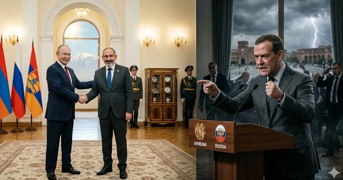 Rusiyadan İrəvana qarşı ikili siyasət: Putin təbrik edir, Medvedev sərt danışır