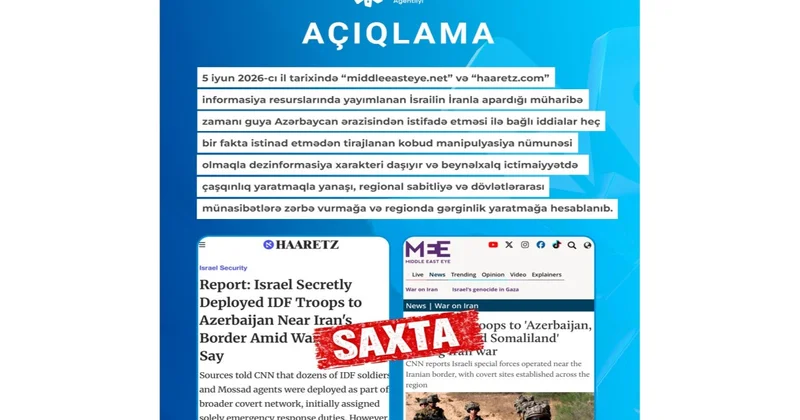 MEDİA: Azərbaycan ərazisinin İsrail İran müharibəsində istifadə olunması ilə bağlı iddialar dezinformasiyadır