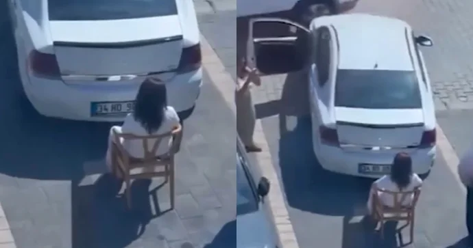 Park yeri uğrunda mübahisə: Qadın stulda oturub avtomobilə mane oldu[ /b] VİDEO