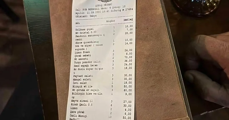 Bakıda restoranda şok hesab: 10 nəfərə 1236 manat